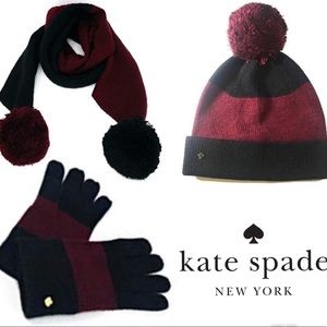 Kate Spade Color Block Hat Gloves & Scarf